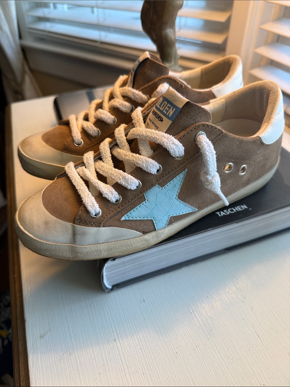 Golden Goose Brown Suede Sneakers with Light Blue Star Accent numbered size 37
